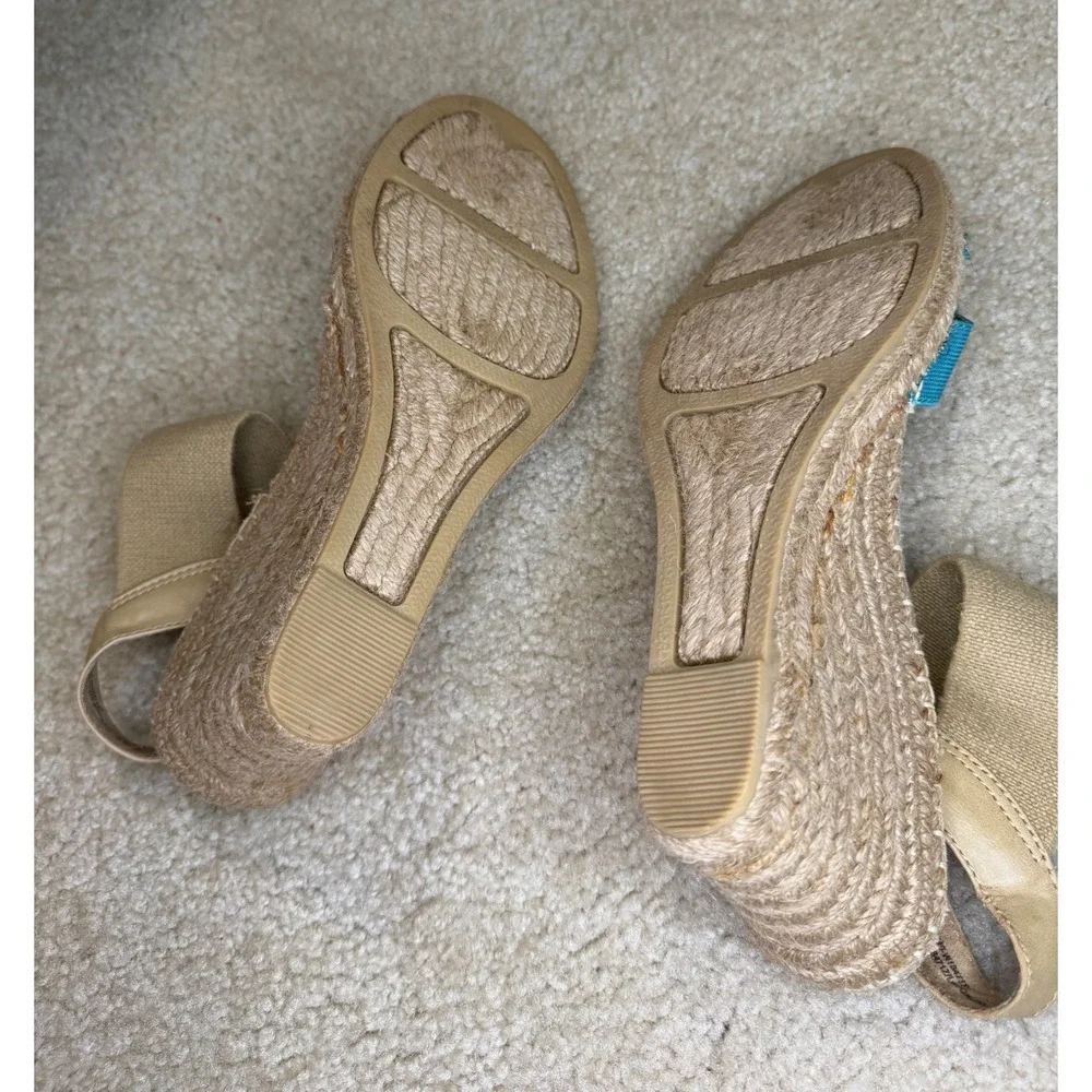 White‎ Mountain Laughline Teal Blue Tan Espadrille Wedge Sandals Womens 9M